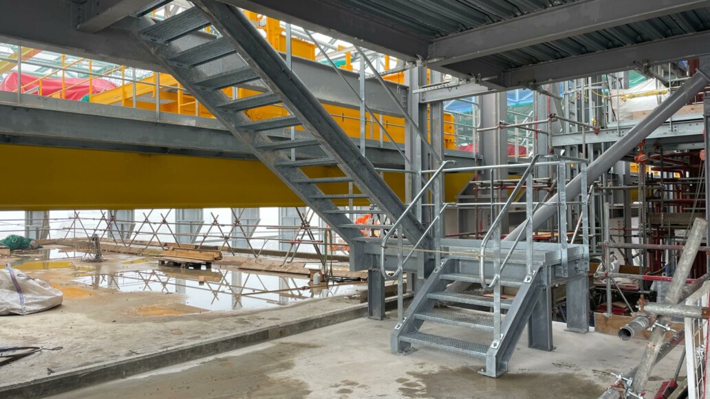 Galvanized Energy from Waste access walkway with guarding and open-mesh flooring